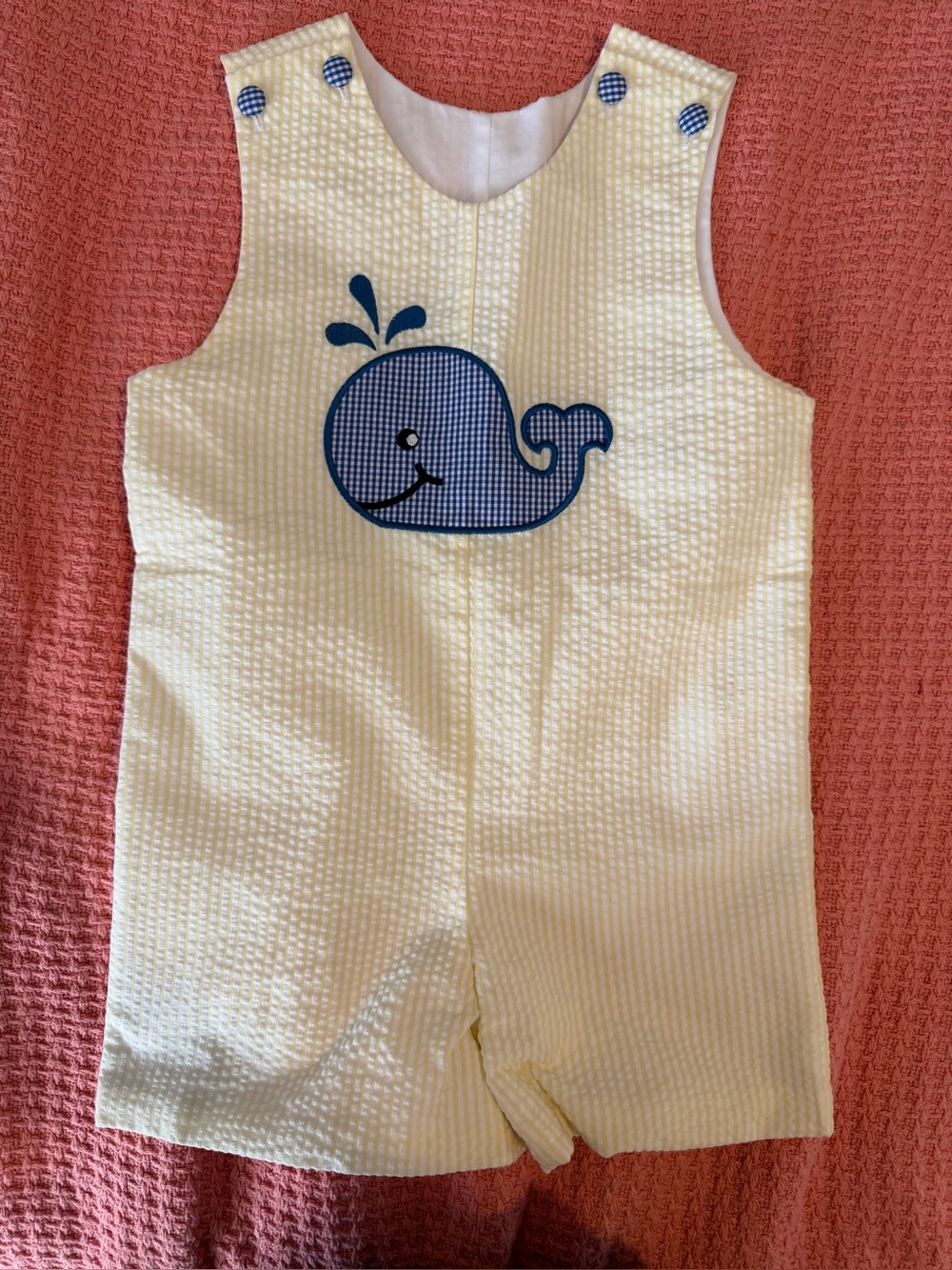 Stitchy Fish Jon Jon/bubble Romper with Navy Whale Applique 12mo NWOT